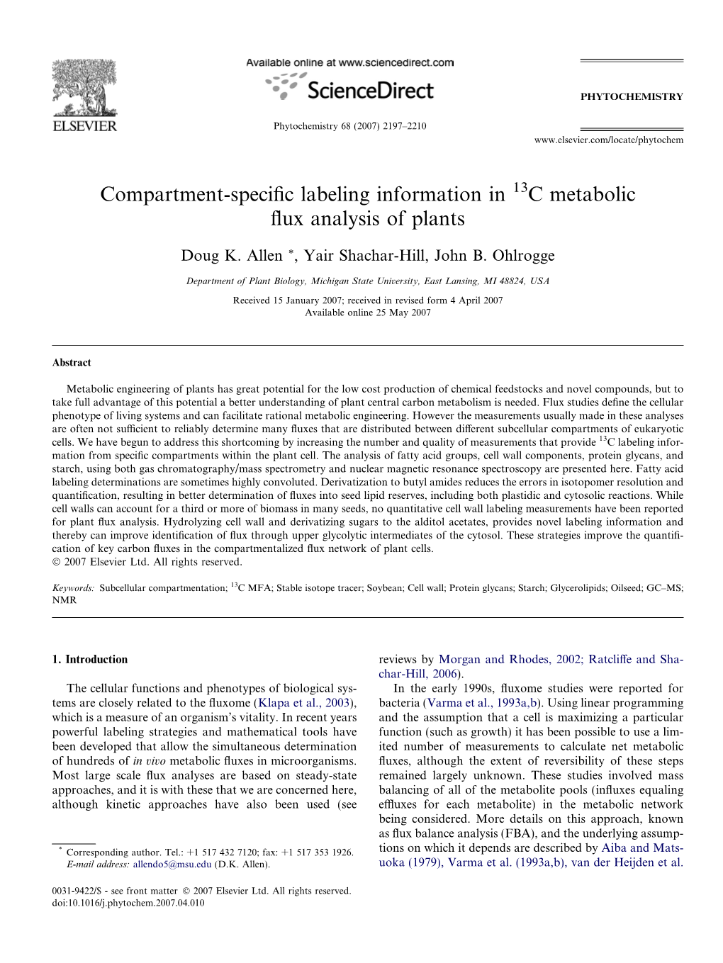 C Metabolic Flux Analysis of Plants