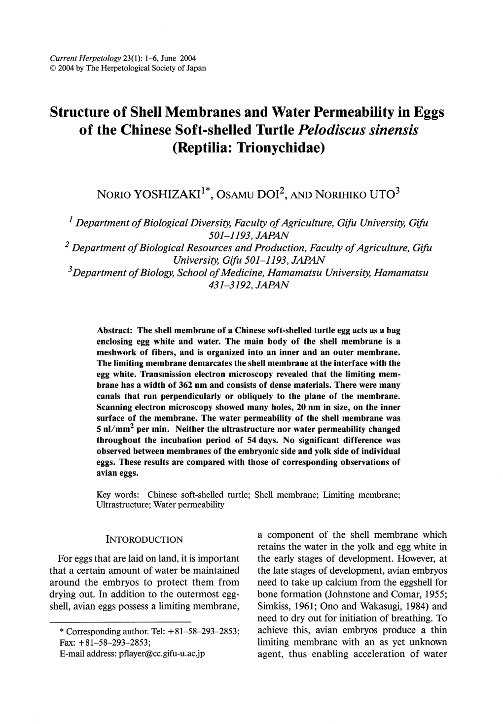 Structure of Shell Membranes and Water Permeability in Eggs of the Chinese Soft-Shelled Turtle Pelodiscus Sinensis (Reptilia: Trionychidae)