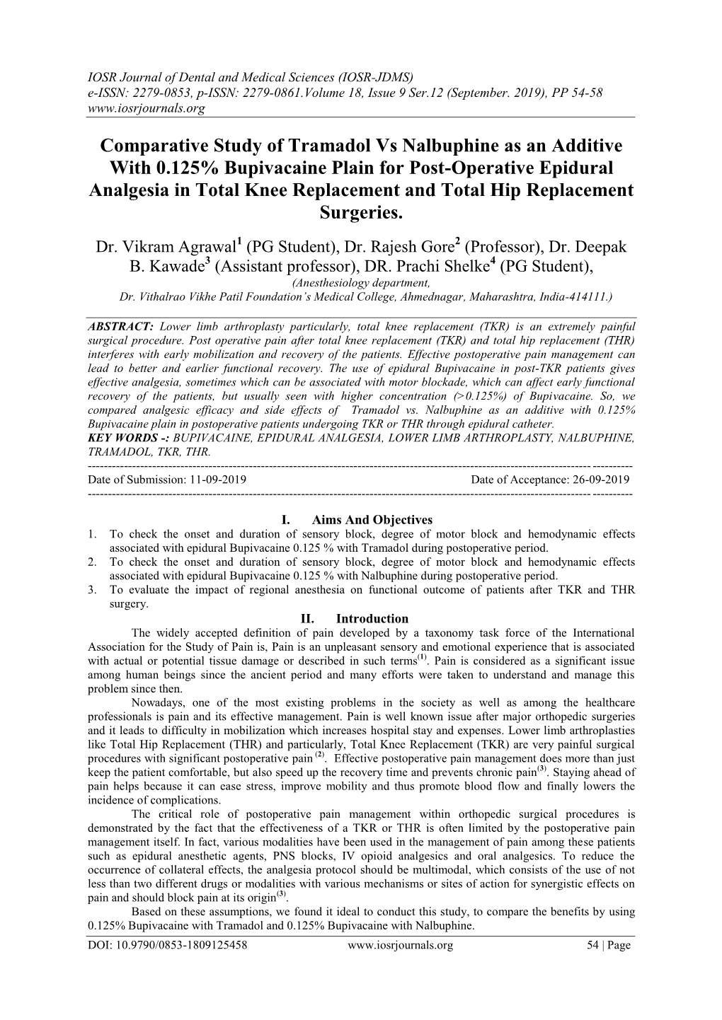 Comparative Study of Tramadol Vs Nalbuphine As an Additive With