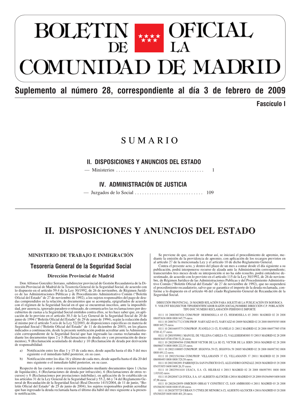 Ii. Disposiciones Y Anuncios Del Estado Sumario