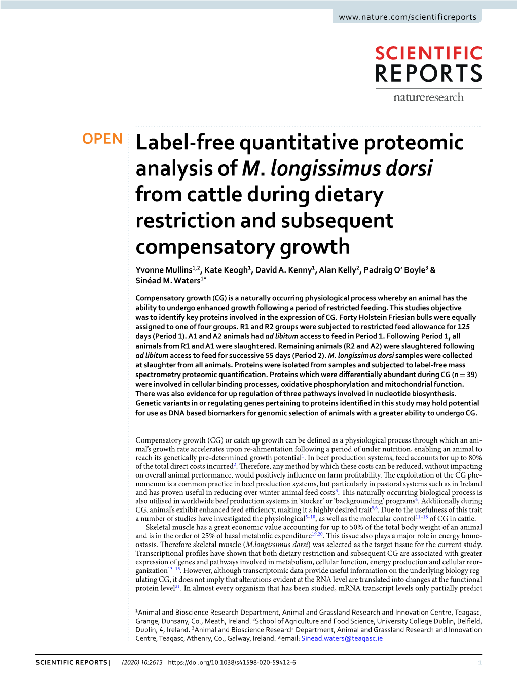 Label-Free Quantitative Proteomic Analysis of M. Longissimus Dorsi