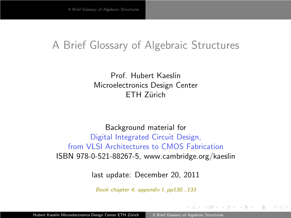 A Brief Glossary of Algebraic Structures