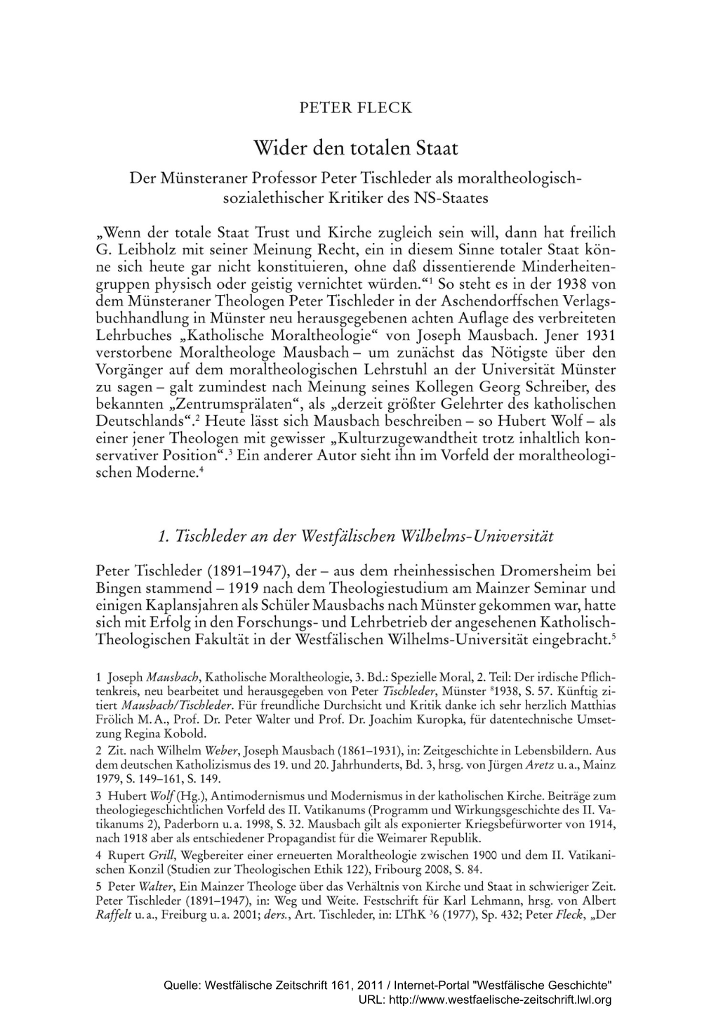 Wider Den Totalen Staat Der Münsteraner Professor Peter Tischleder Als Moraltheologisch­ Sozial Ethischer Kritiker Des NS-Staates