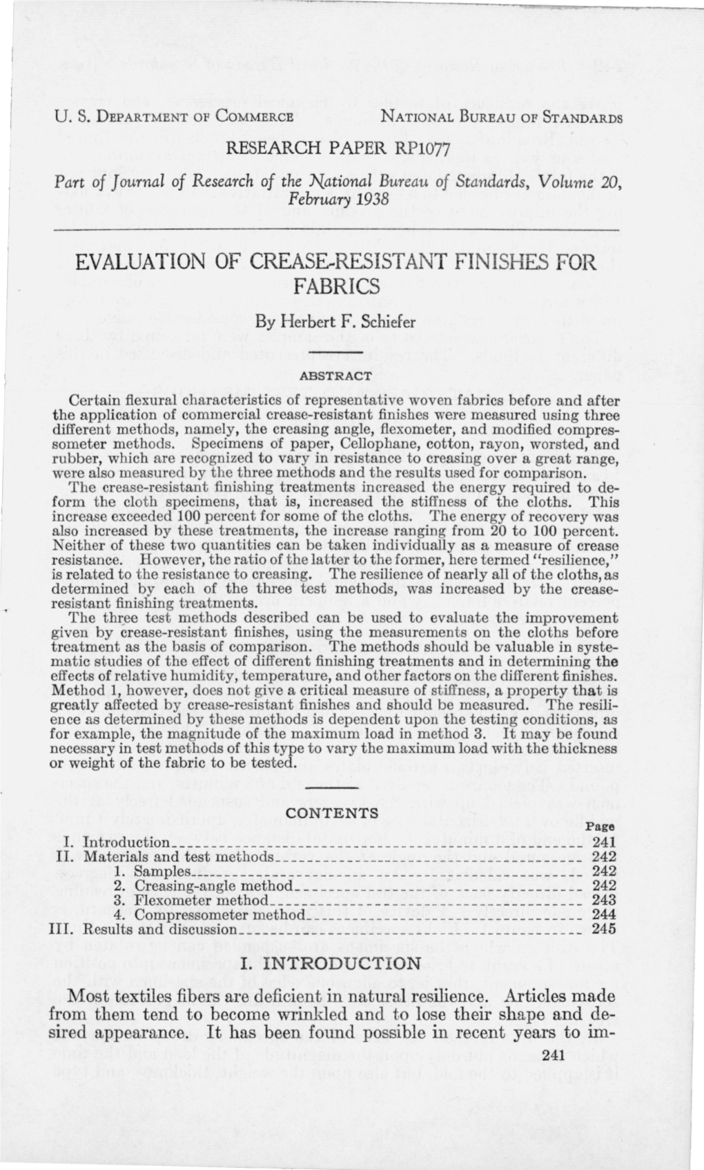 Evaluation of Crease-Resistant Finishes for Fabrics