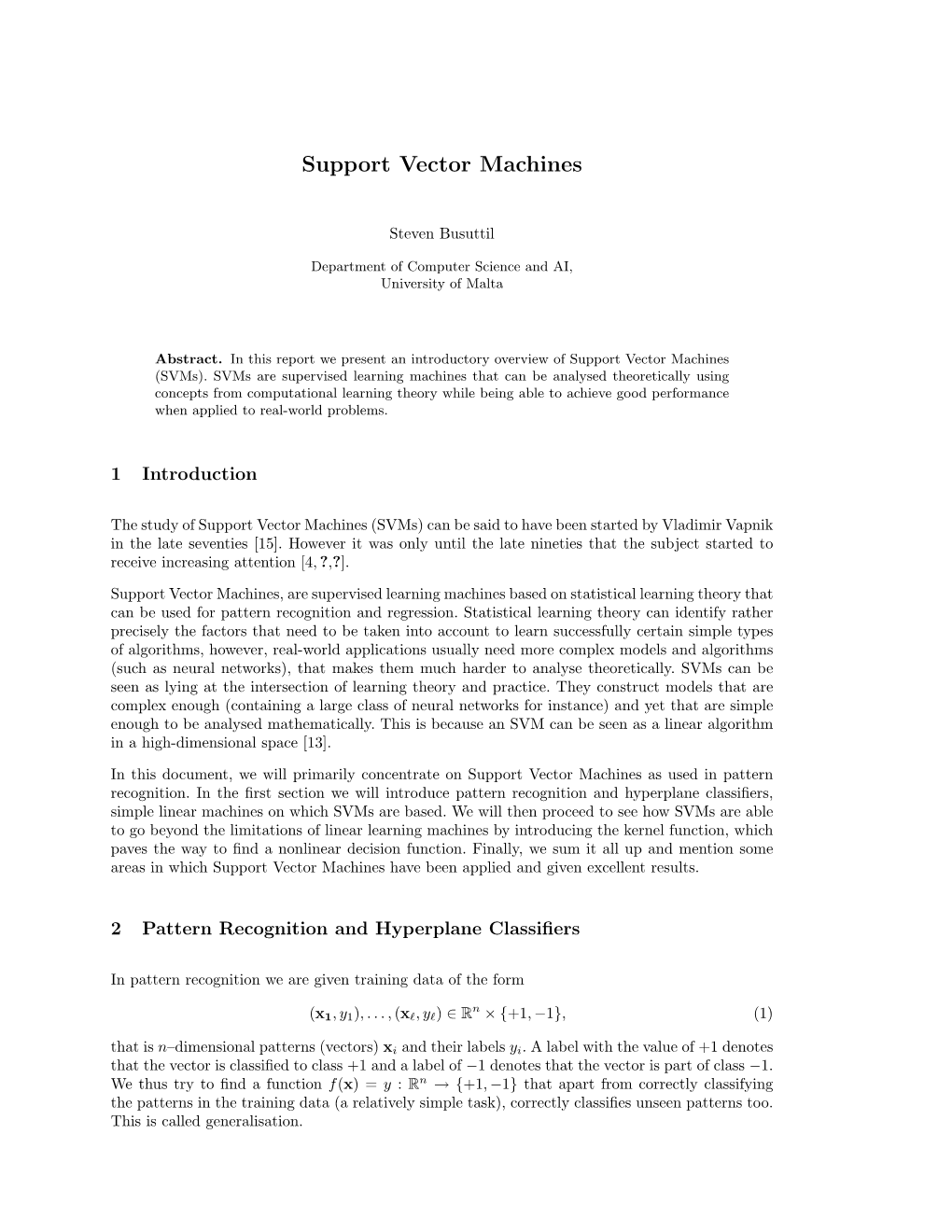 Support Vector Machines