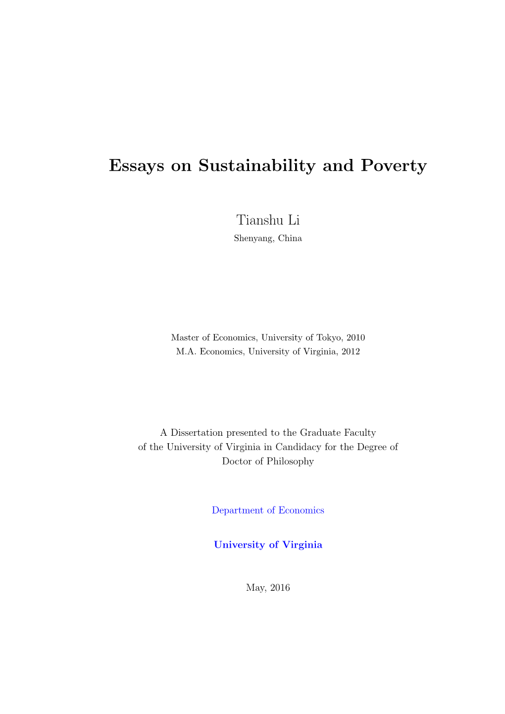 Essays on Sustainability and Poverty