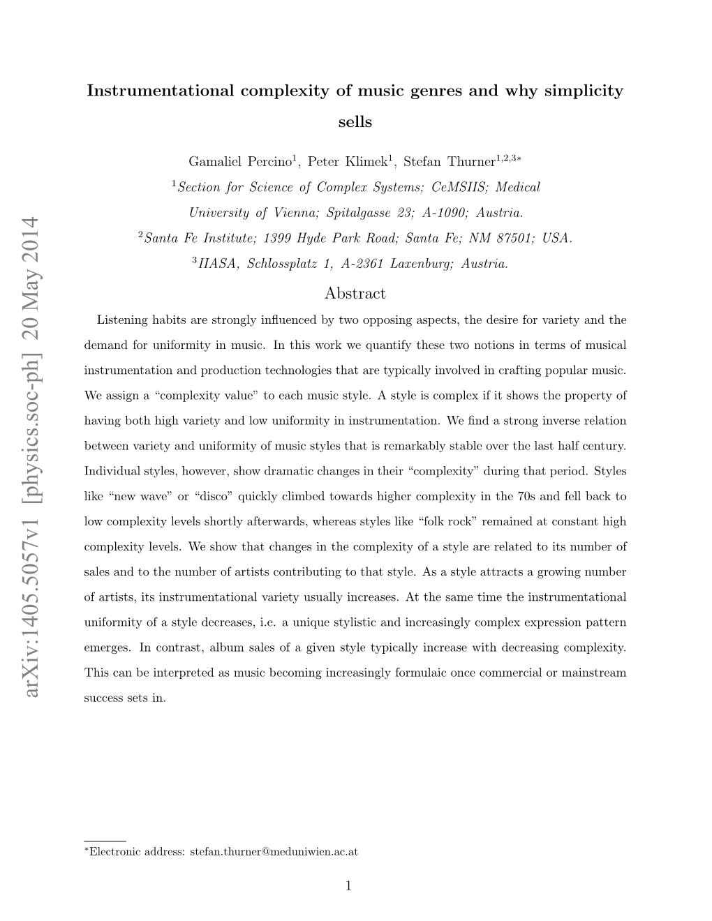 Instrumentational Complexity of Music Genres and Why Simplicity Sells