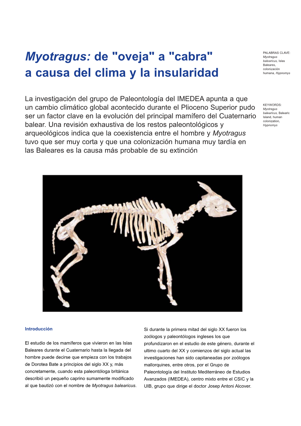 Myotragus: De "Oveja" a "Cabra" a Causa Del Clima Y La Insularidad
