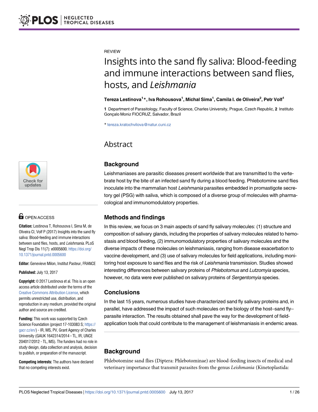 Blood-Feeding and Immune Interactions Between Sand Flies, Hosts, and Leishmania