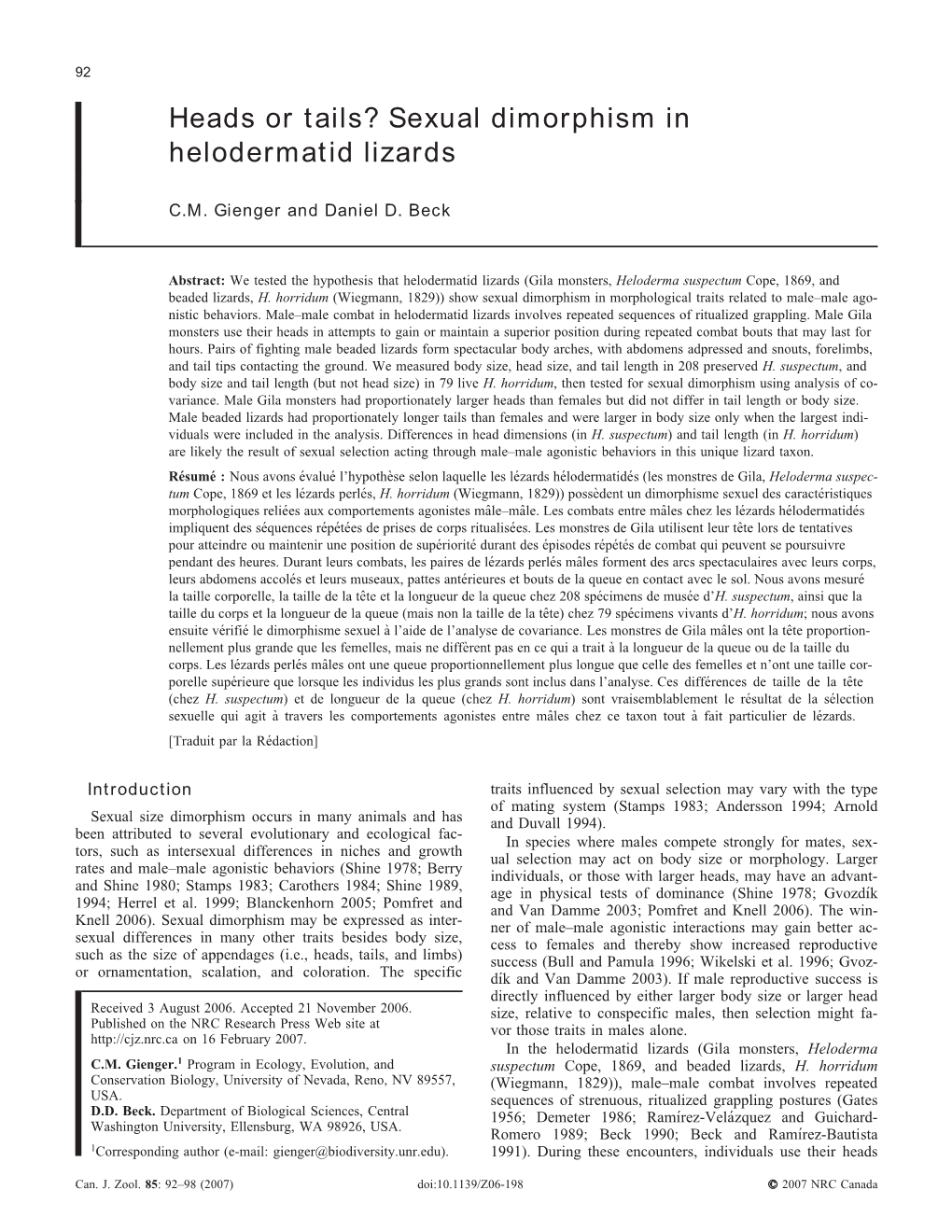 Heads Or Tails? Sexual Dimorphism in Helodermatid Lizards