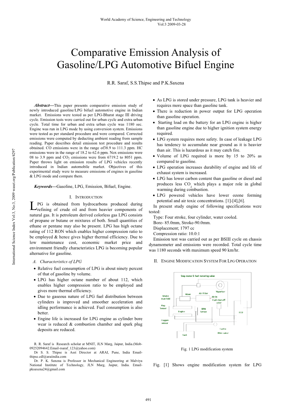 Comparative Emission Analysis of Gasoline/LPG Automotive Bifuel Engine