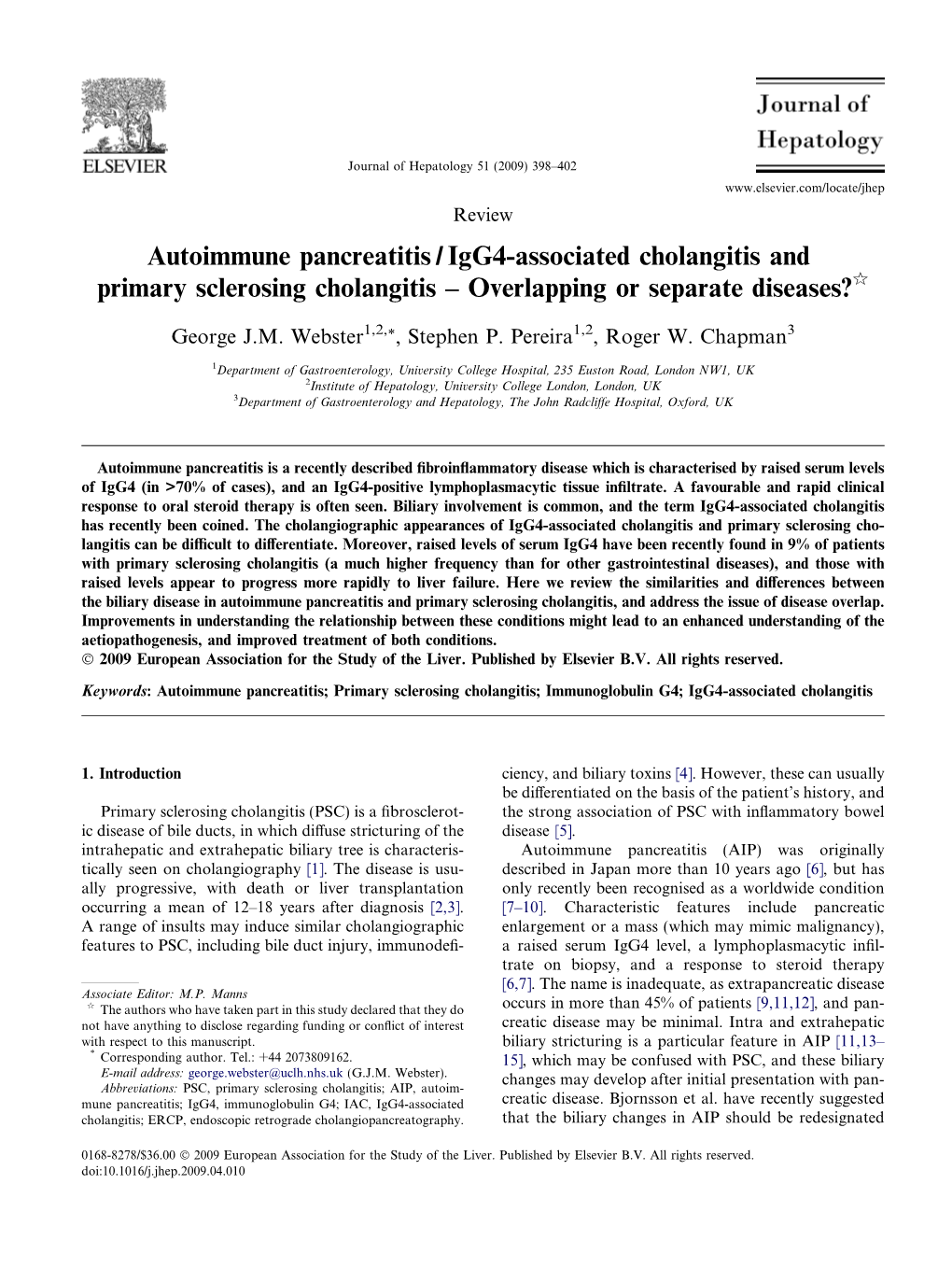 Autoimmune Pancreatitis/Igg4-Associated Cholangitis