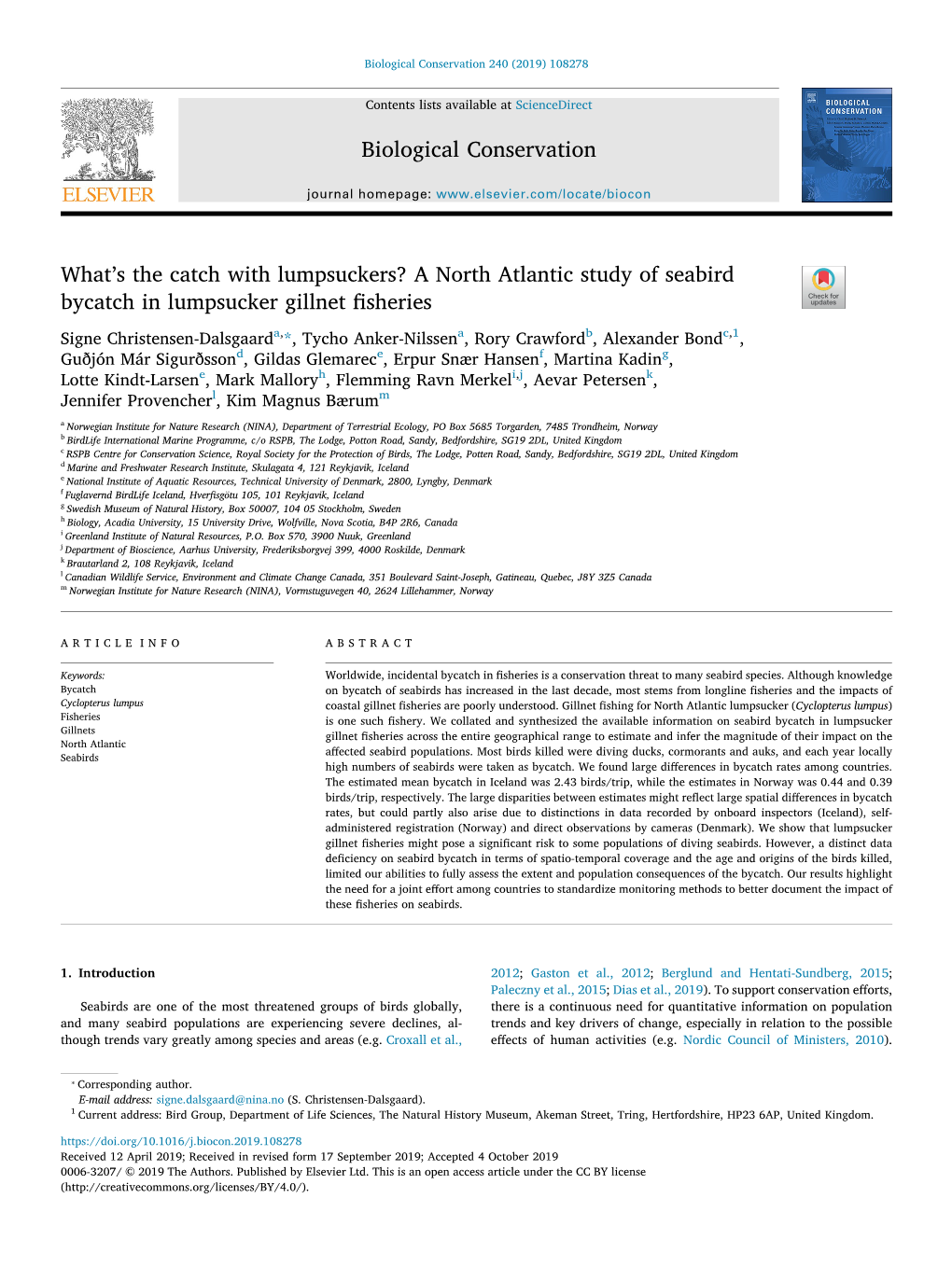 A North Atlantic Study of Seabird Bycatch In