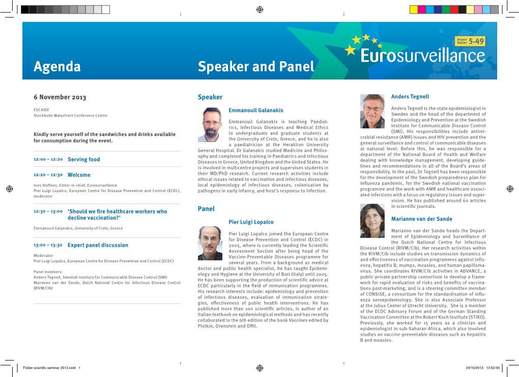 Agenda Speaker and Panel