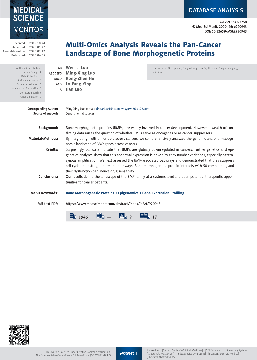 Multi-Omics Analysis Reveals the Pan-Cancer Landscape of Bone Morphogenetic Proteins