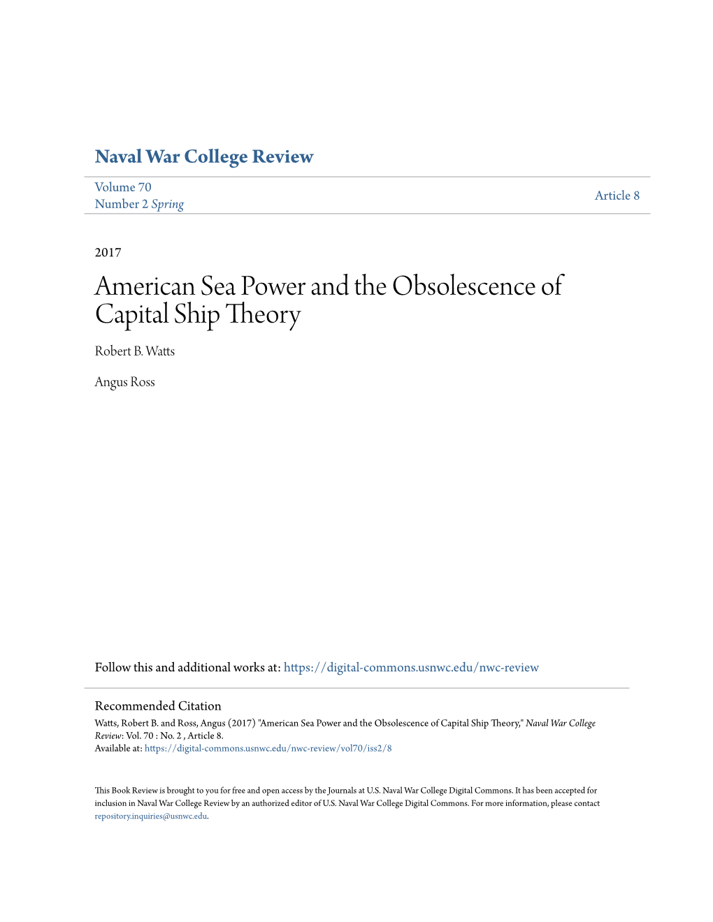 American Sea Power and the Obsolescence of Capital Ship Theory Robert B