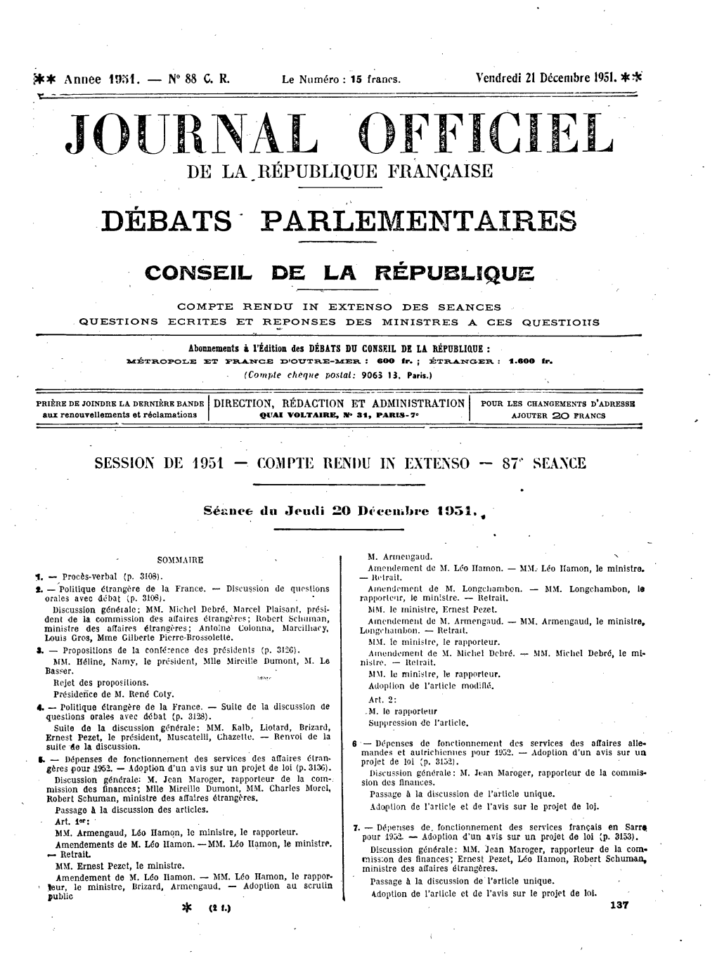 Jeudi 20 Décembre 1951