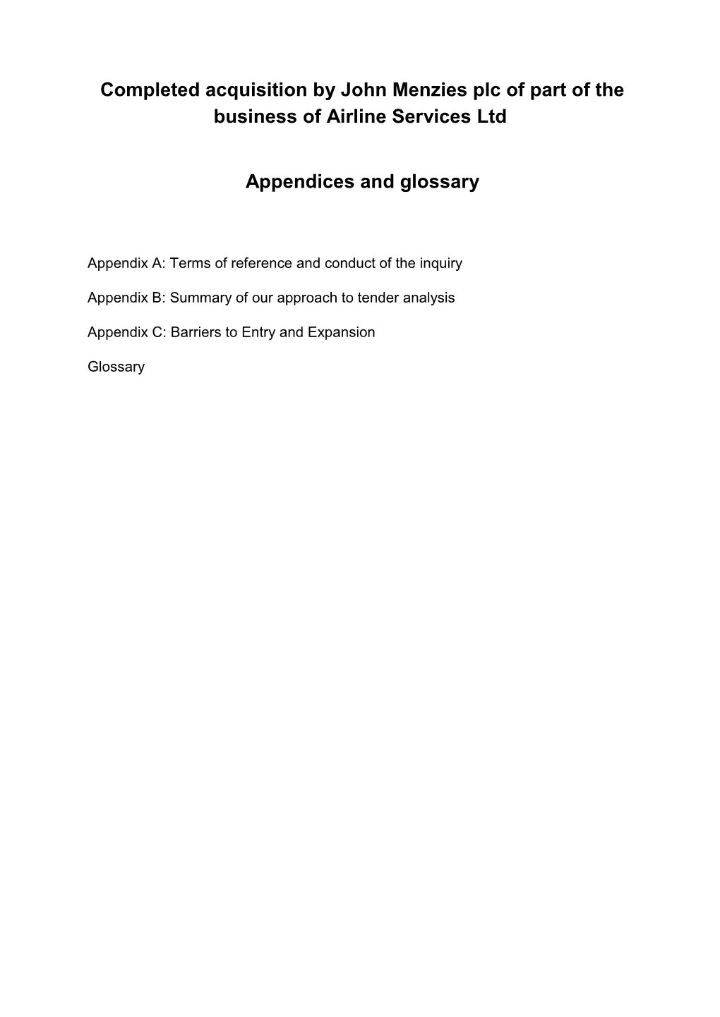 Appendices and Glossary