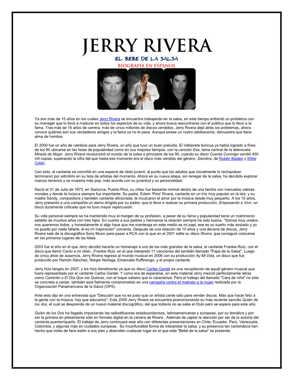 Jerry Rivera El Bebe De La Salsa Biografia En Espanol