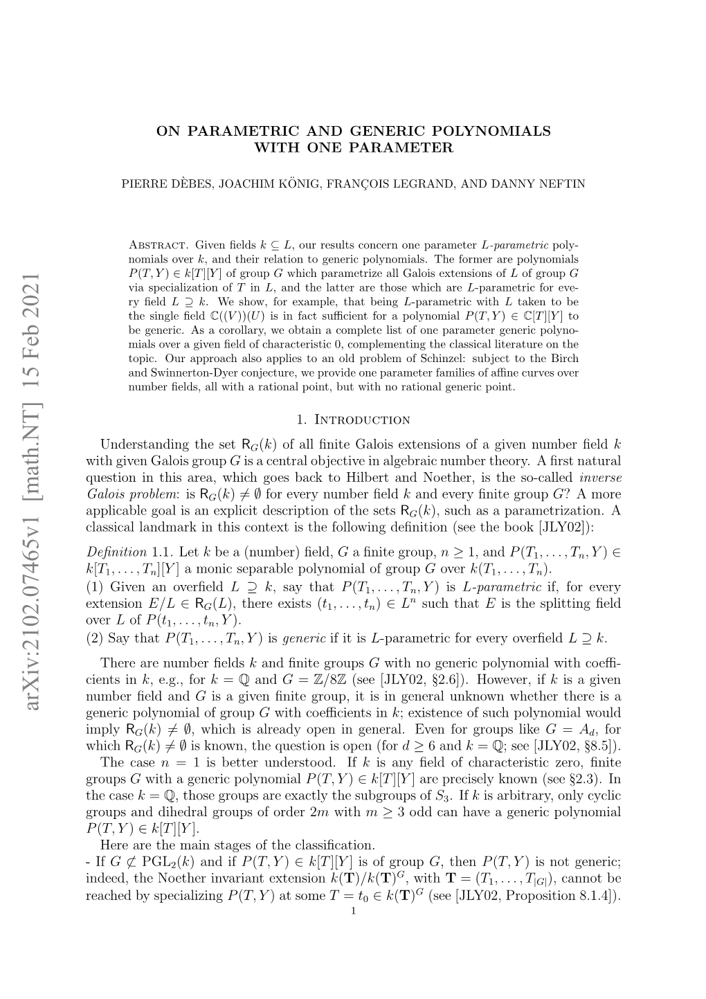 On Parametric and Generic Polynomials with One Parameter