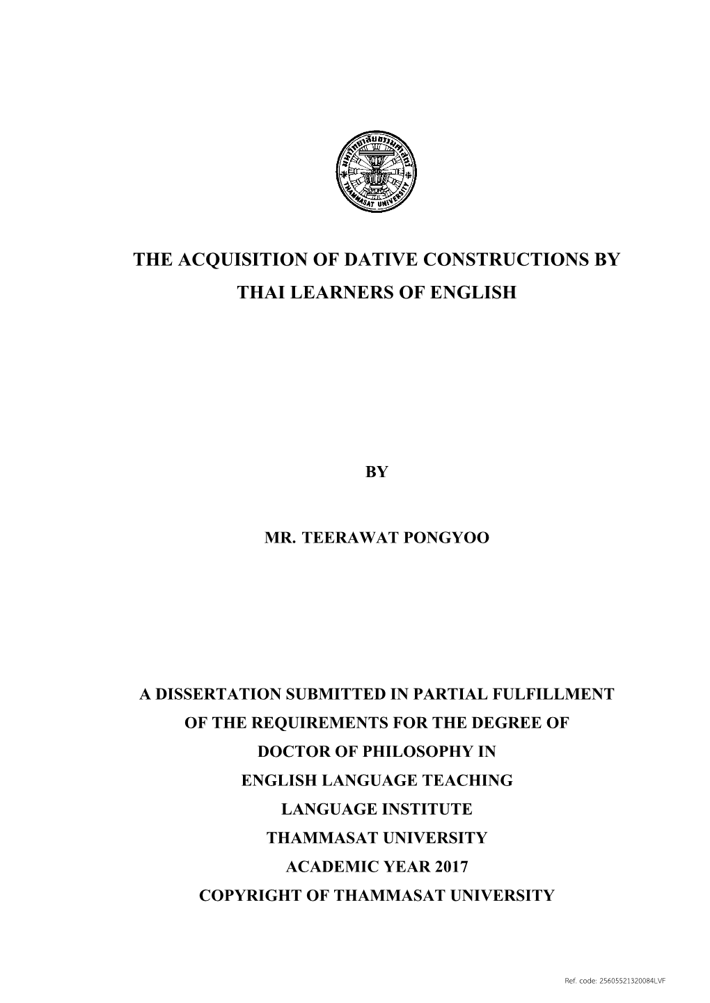 15) the Acquisition of Dative Constructions by Thai