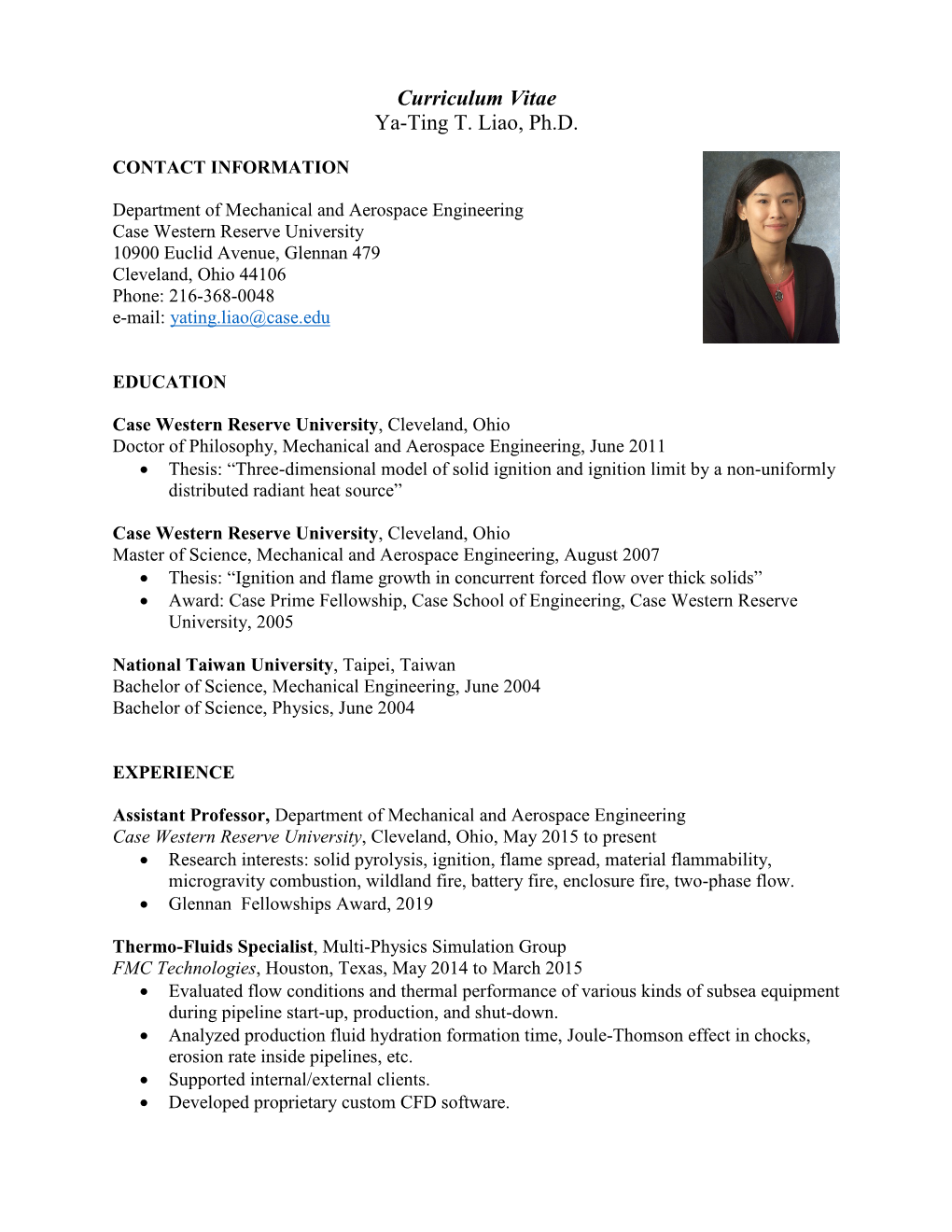 Curriculum Vitae Ya-Ting T. Liao, Ph.D