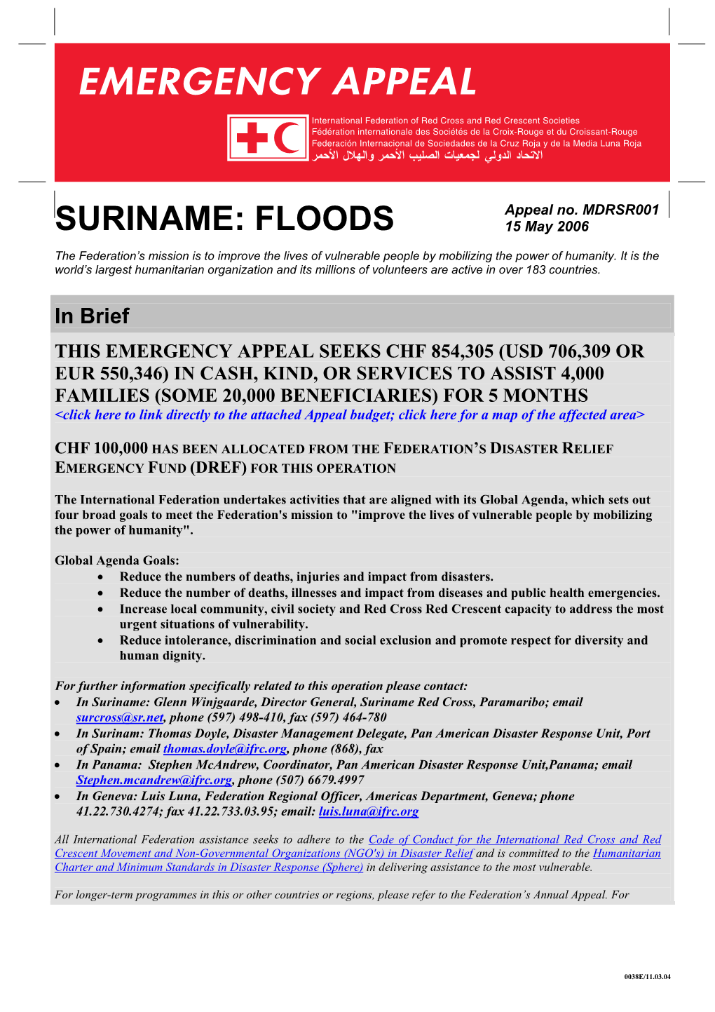 SURINAME: FLOODS 15 May 2006