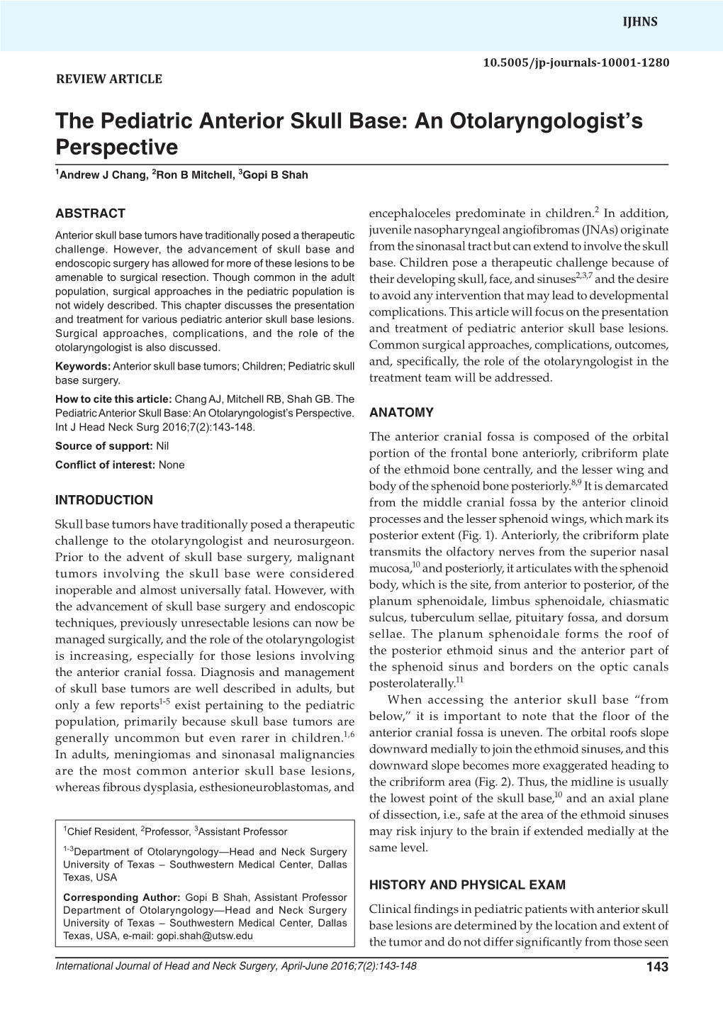 The Pediatric Anterior Skull Base: an Otolaryngologist's Perspective