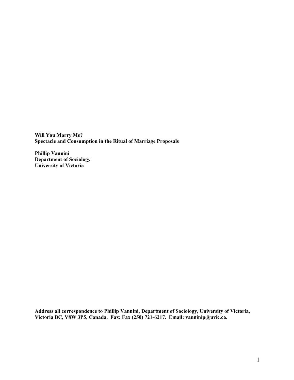 Will You Marry Me? Spectacle and Consumption in the Ritual of Marriage Proposals