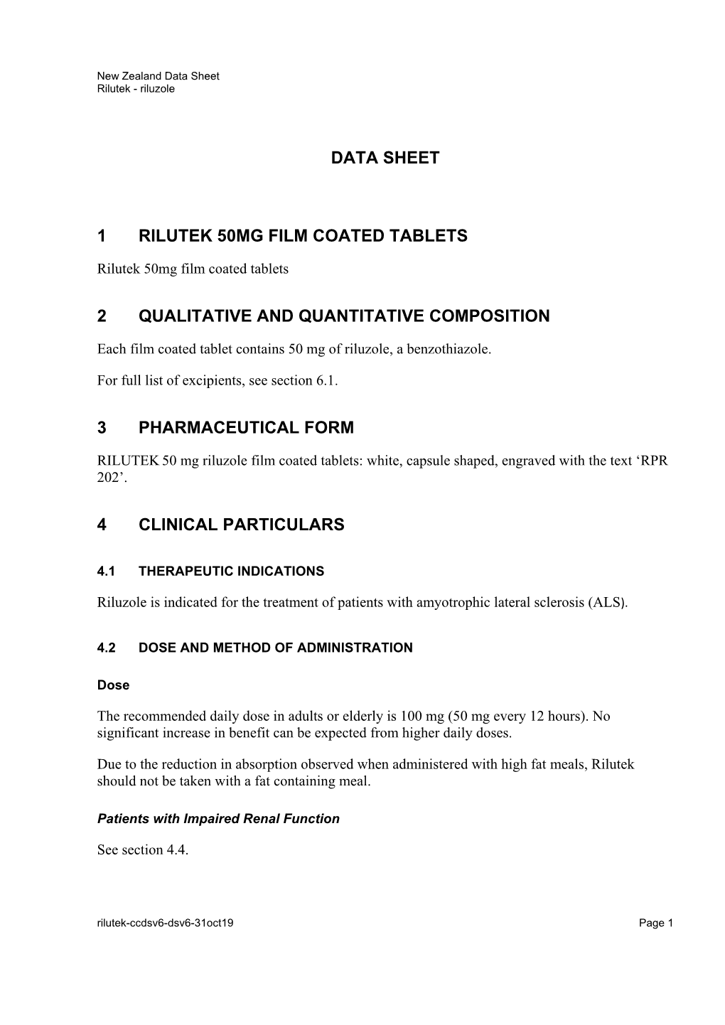 Data Sheet 1 Rilutek 50Mg Film Coated Tablets