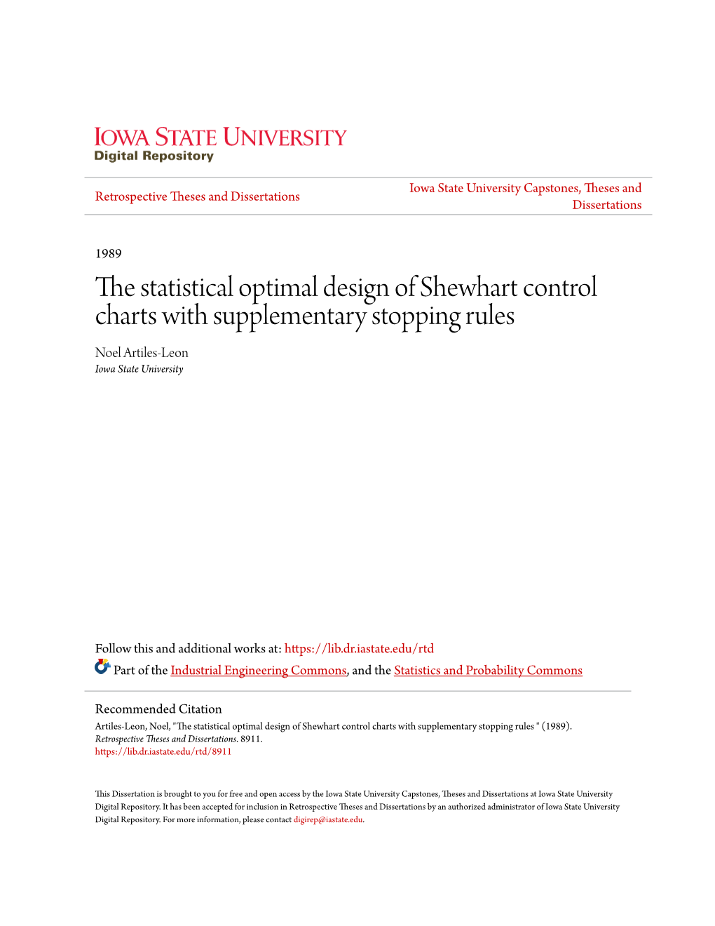 The Statistical Optimal Design of Shewhart Control Charts with Supplementary Stopping Rules