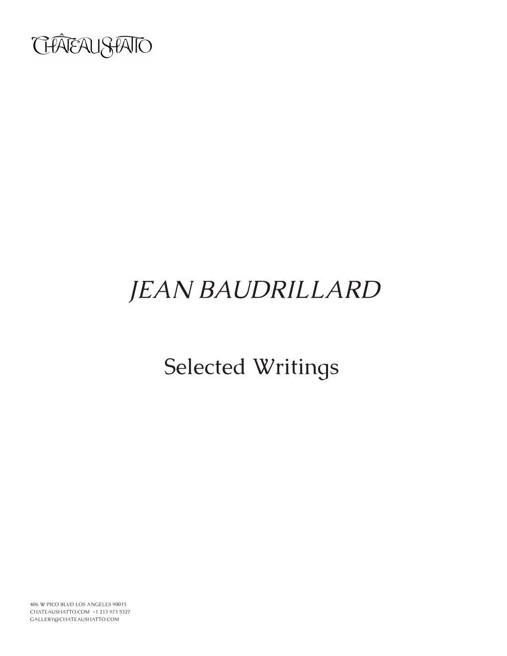 Jean Baudrillard, Selected Writings, Ed