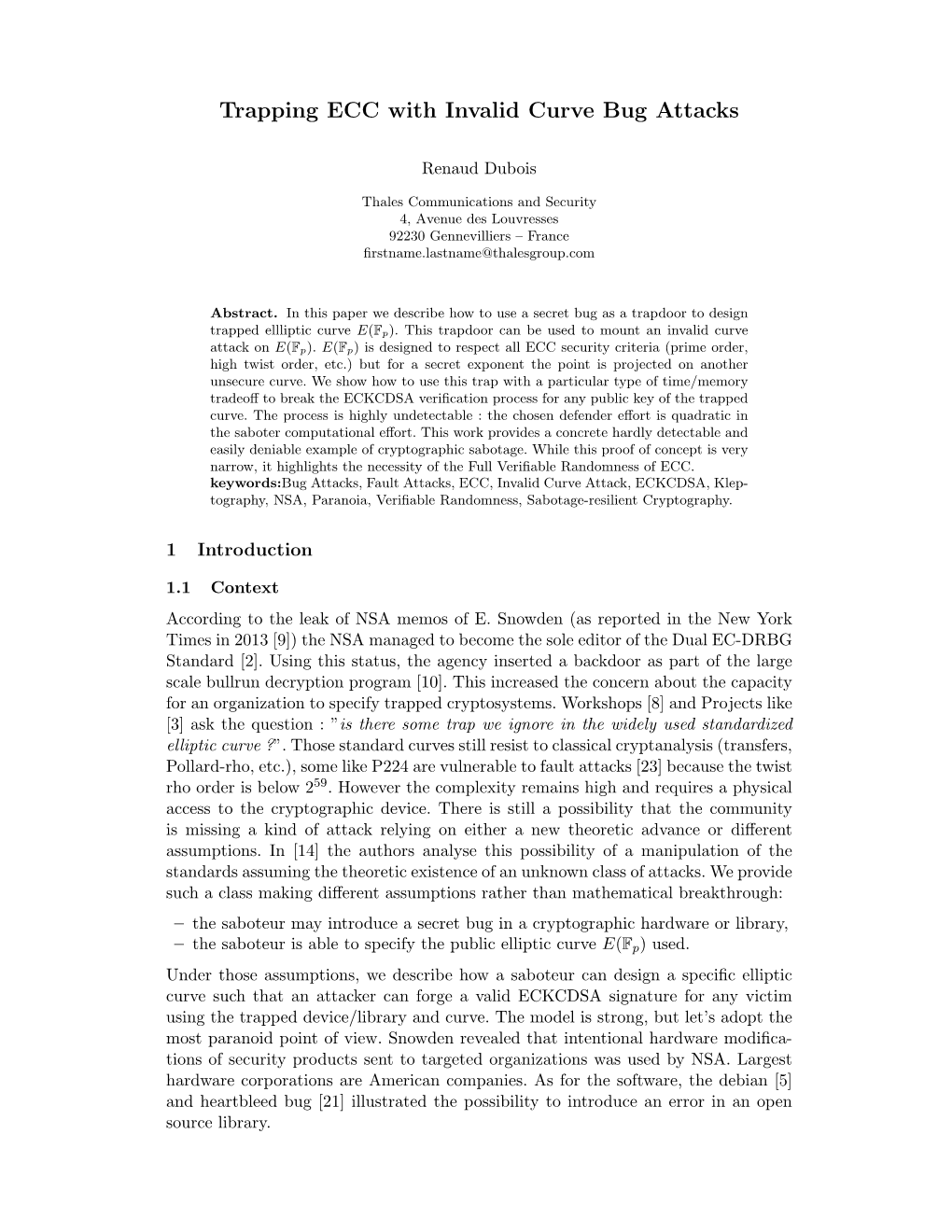 Trapping ECC : Invalid Curve Bug Attacks