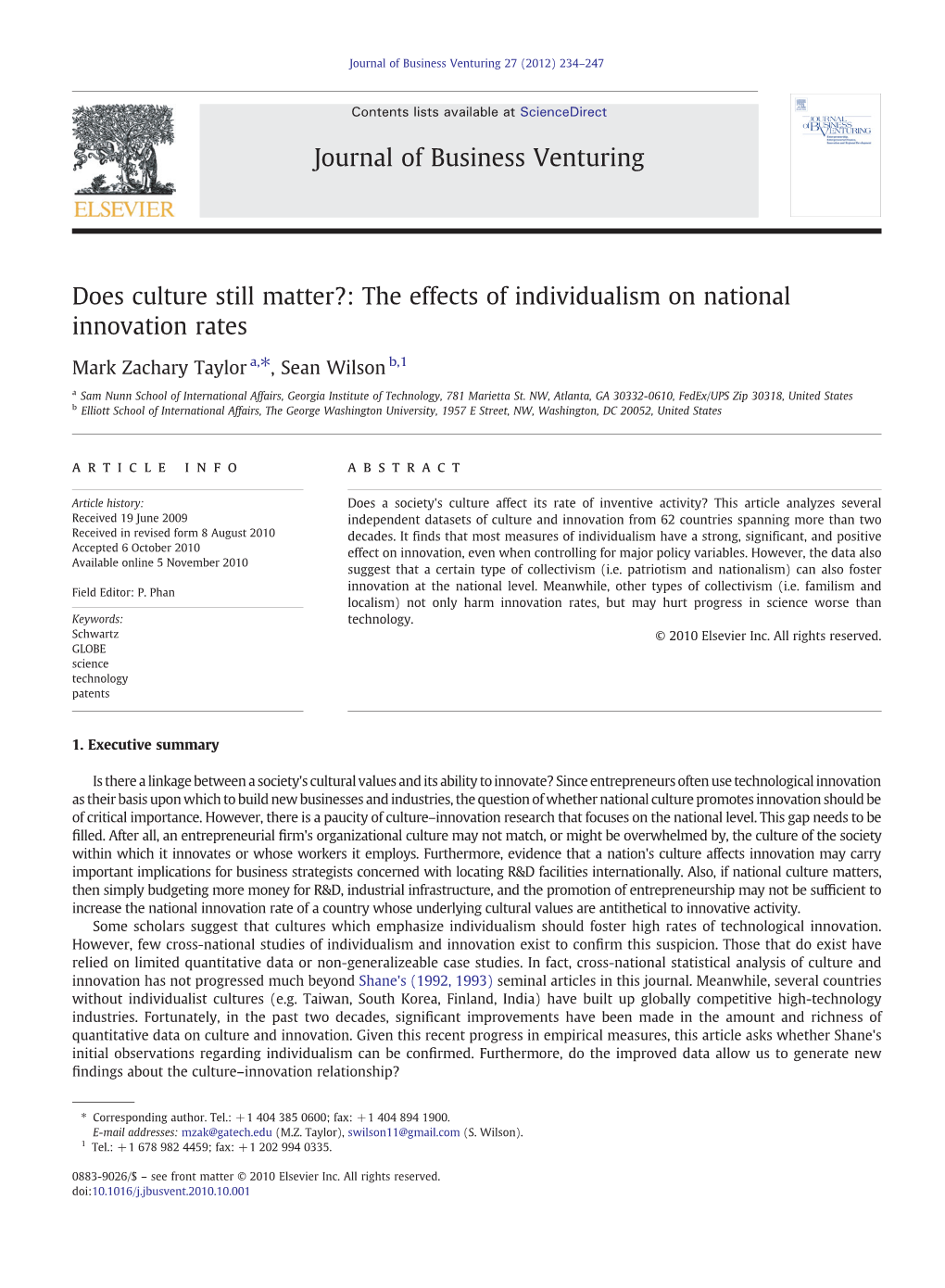 The Effects of Individualism on National Innovation Rates