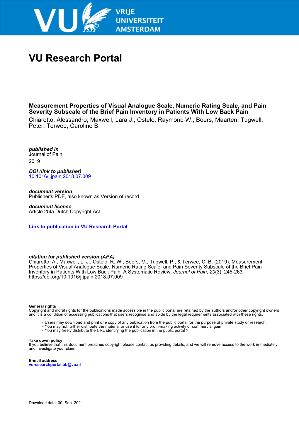 Measurement Properties of Visual Analogue