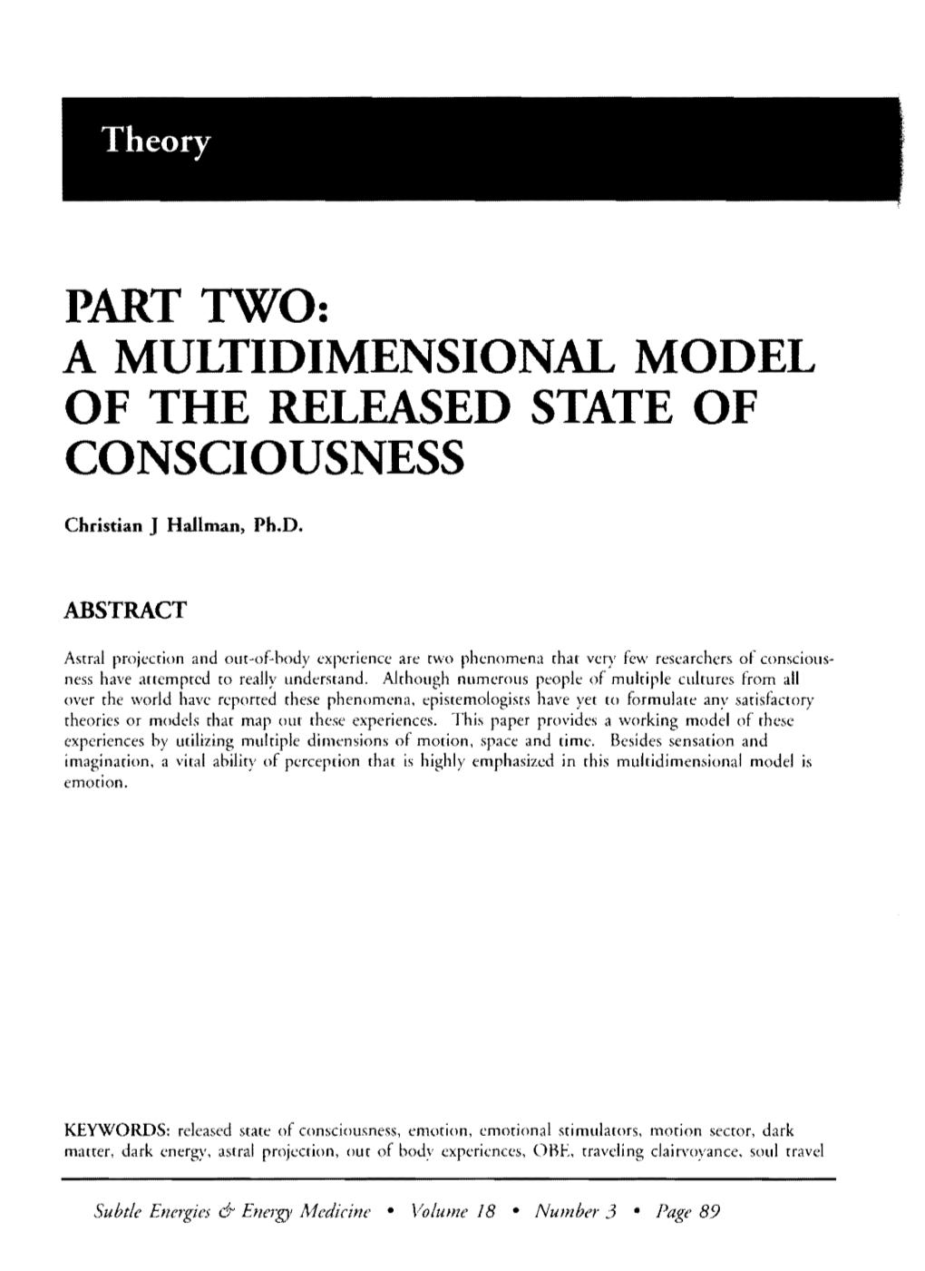 Part Two: a Multidimensional Model of the Released State of Consciousness