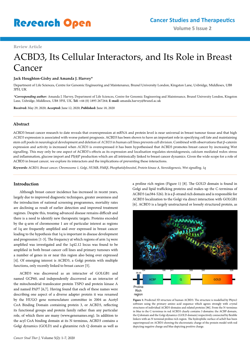 ACBD3, Its Cellular Interactors, and Its Role in Breast Cancer Jack Houghton-Gisby and Amanda J