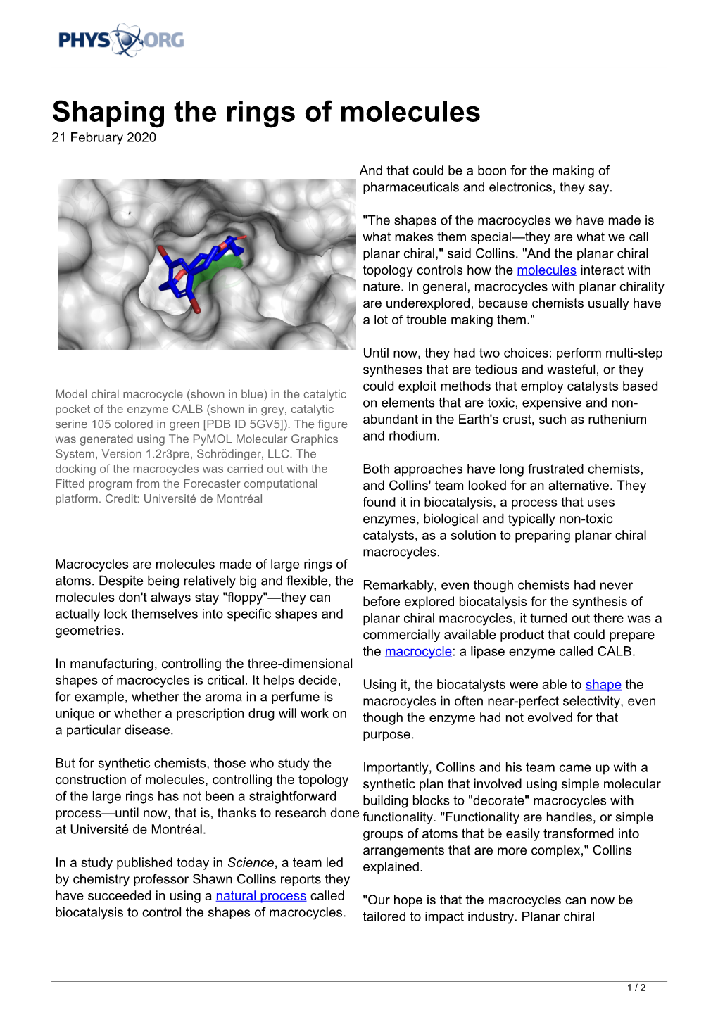 Shaping the Rings of Molecules 21 February 2020