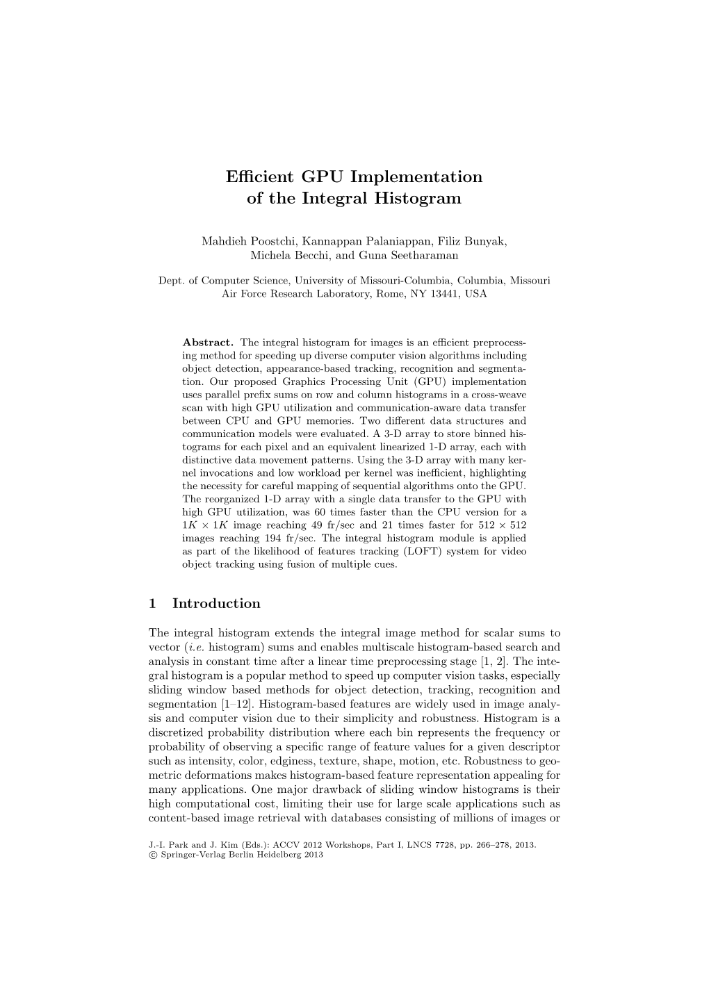 Efficient GPU Implementation of the Integral Histogram