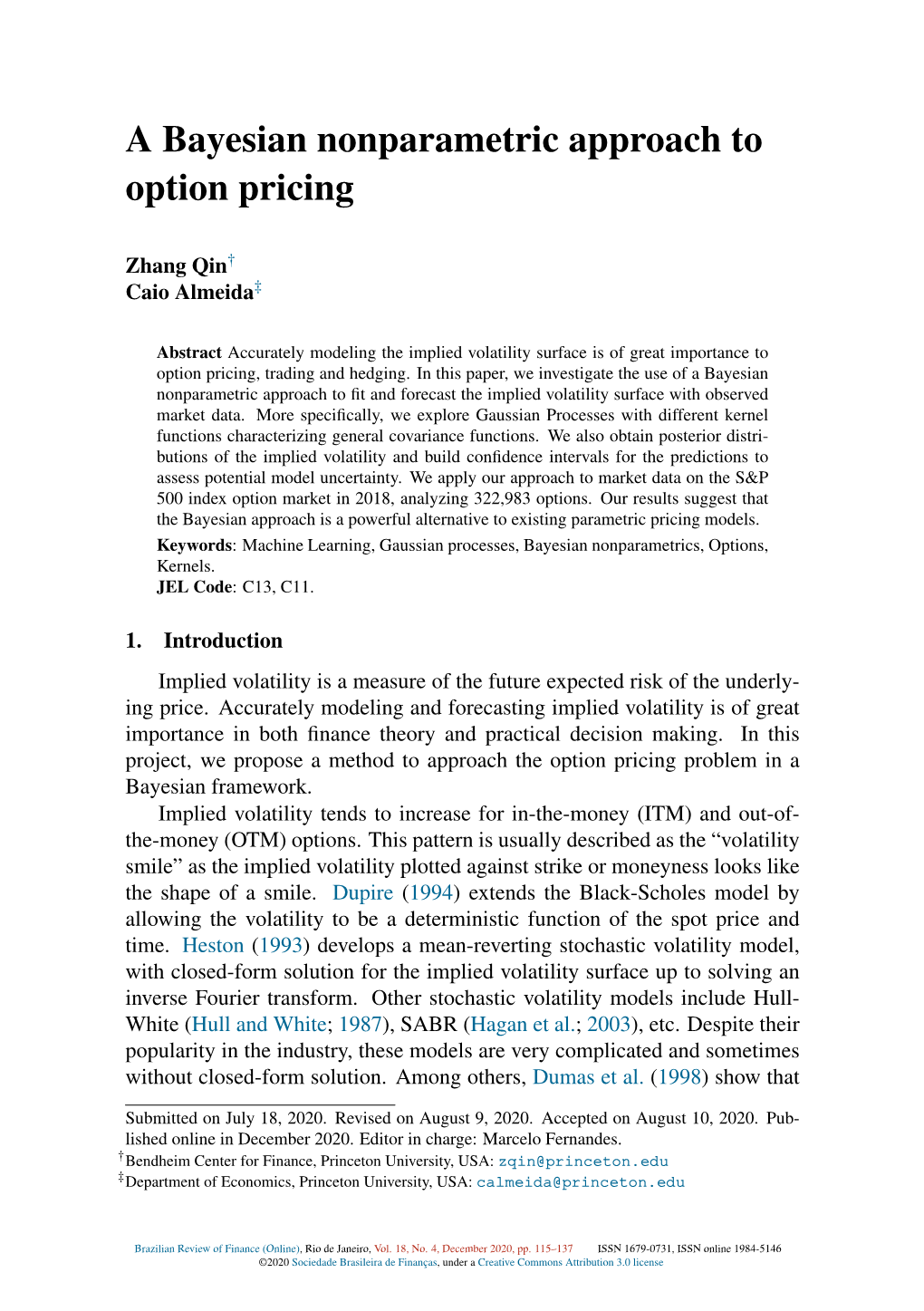 A Bayesian Nonparametric Approach to Option Pricing