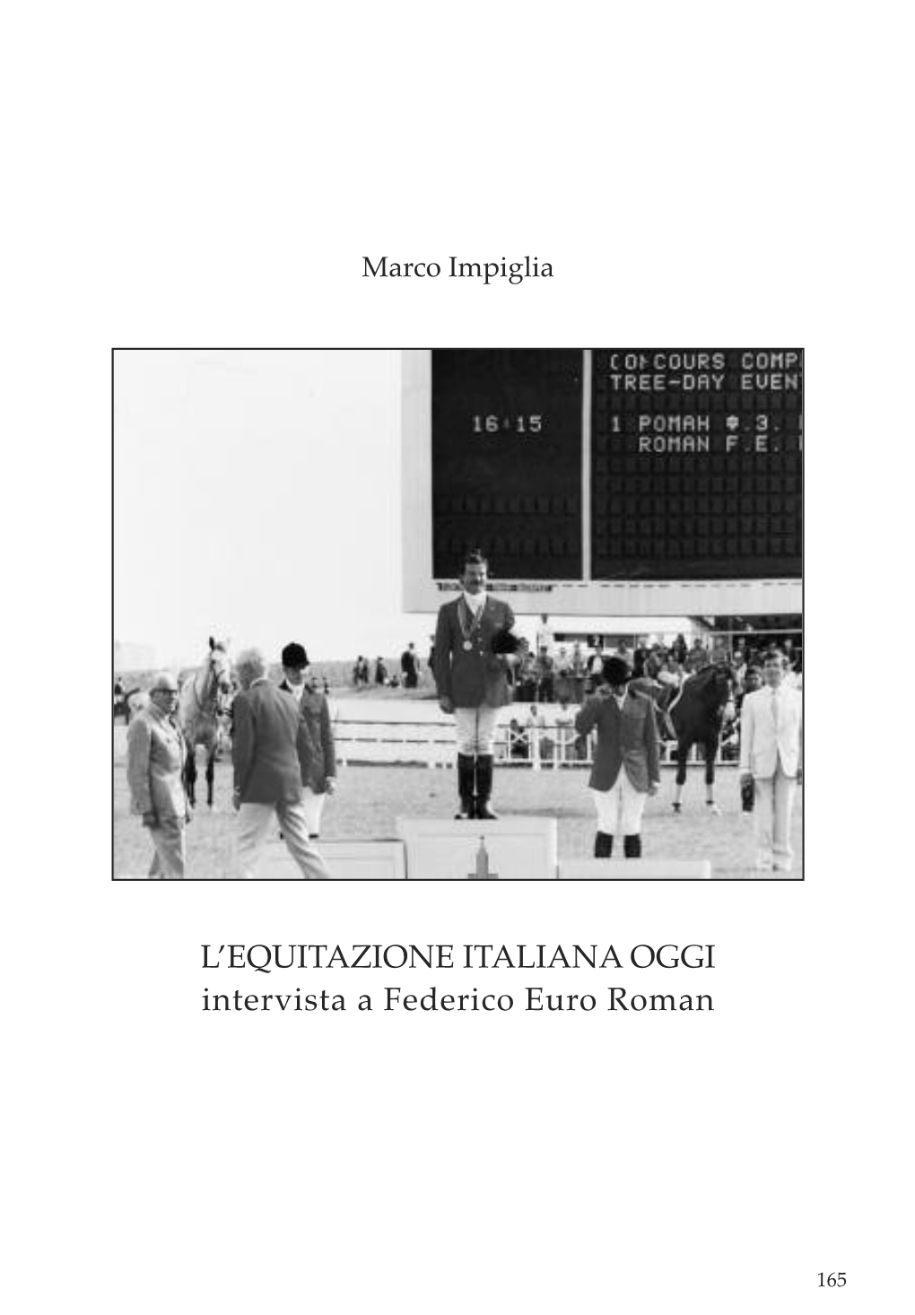 L'equitazione ITALIANA OGGI Intervista a Federico Euro Roman