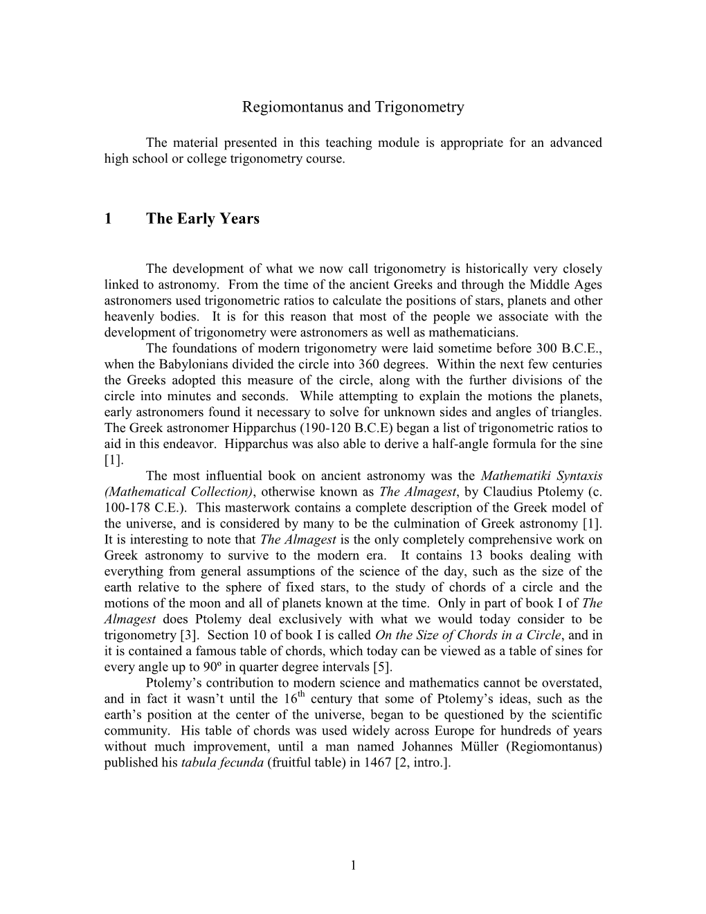 Regiomontanus and Trigonometry -.: Mathematical Sciences : UTEP