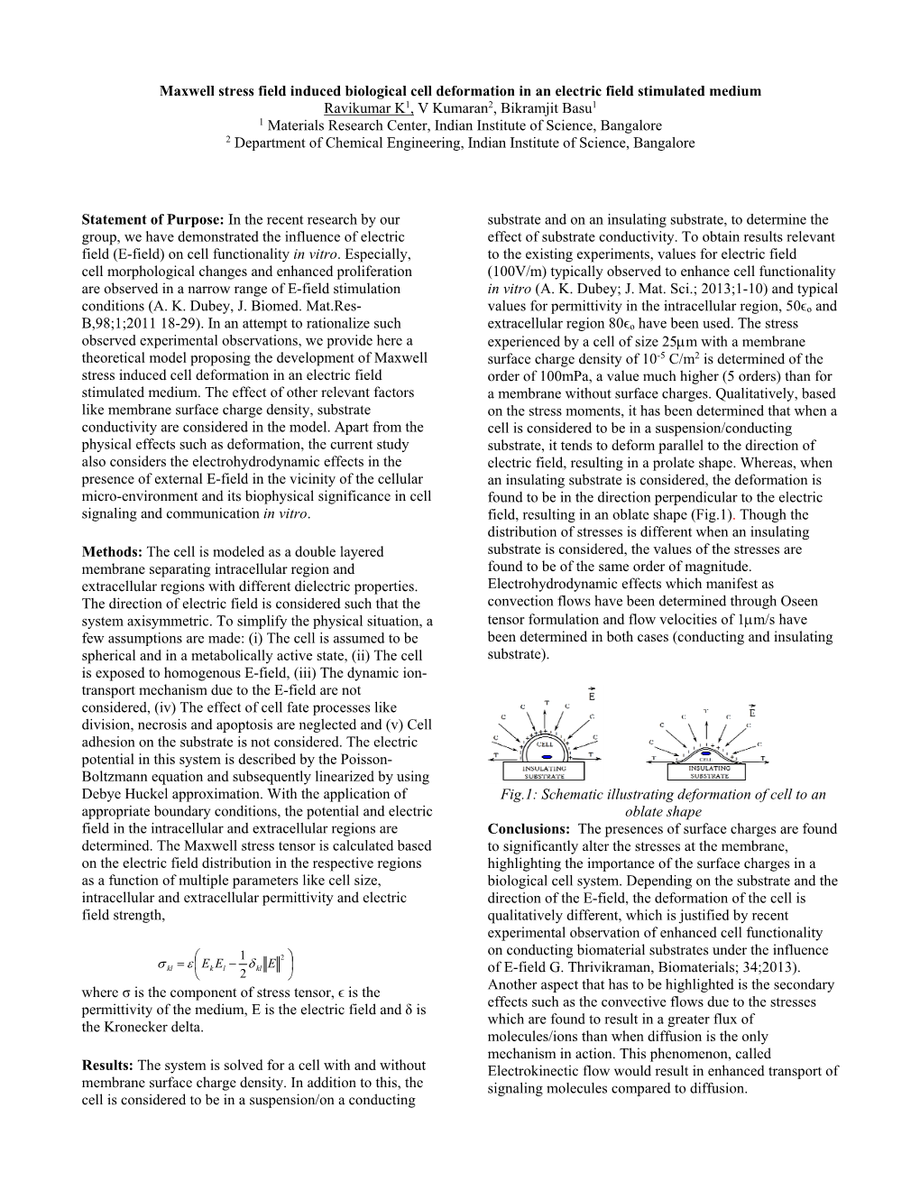 11:45 A.M. 139. Maxwell Stress Field Induced Biological Cell