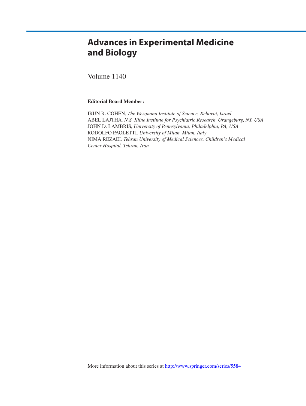 Advances in Experimental Medicine and Biology