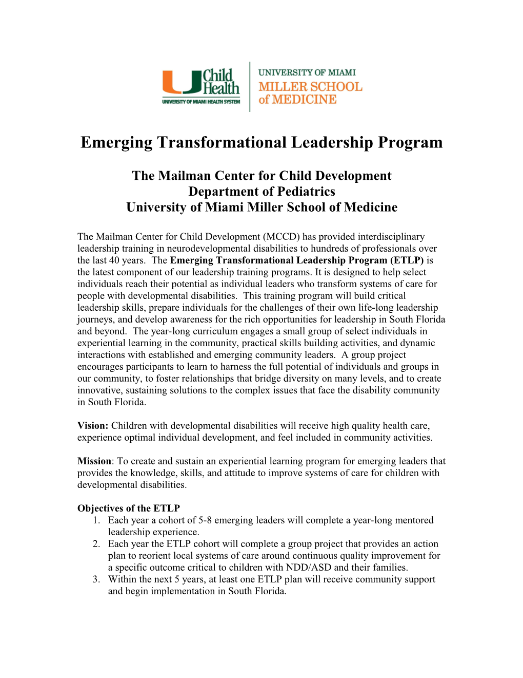 Emerging Transformational Leadership Program