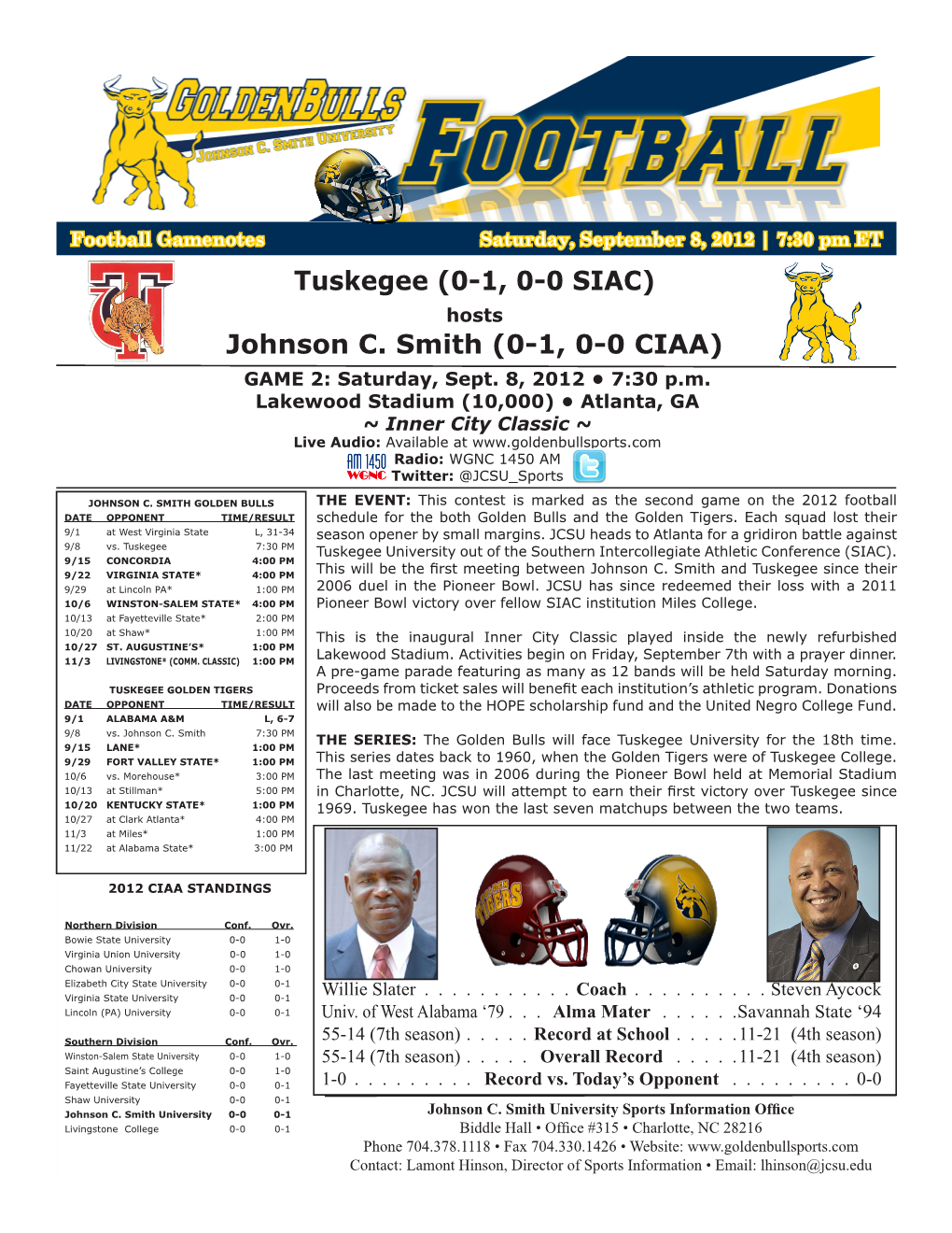 Tuskegee (0-1, 0-0 SIAC) Hosts Johnson C