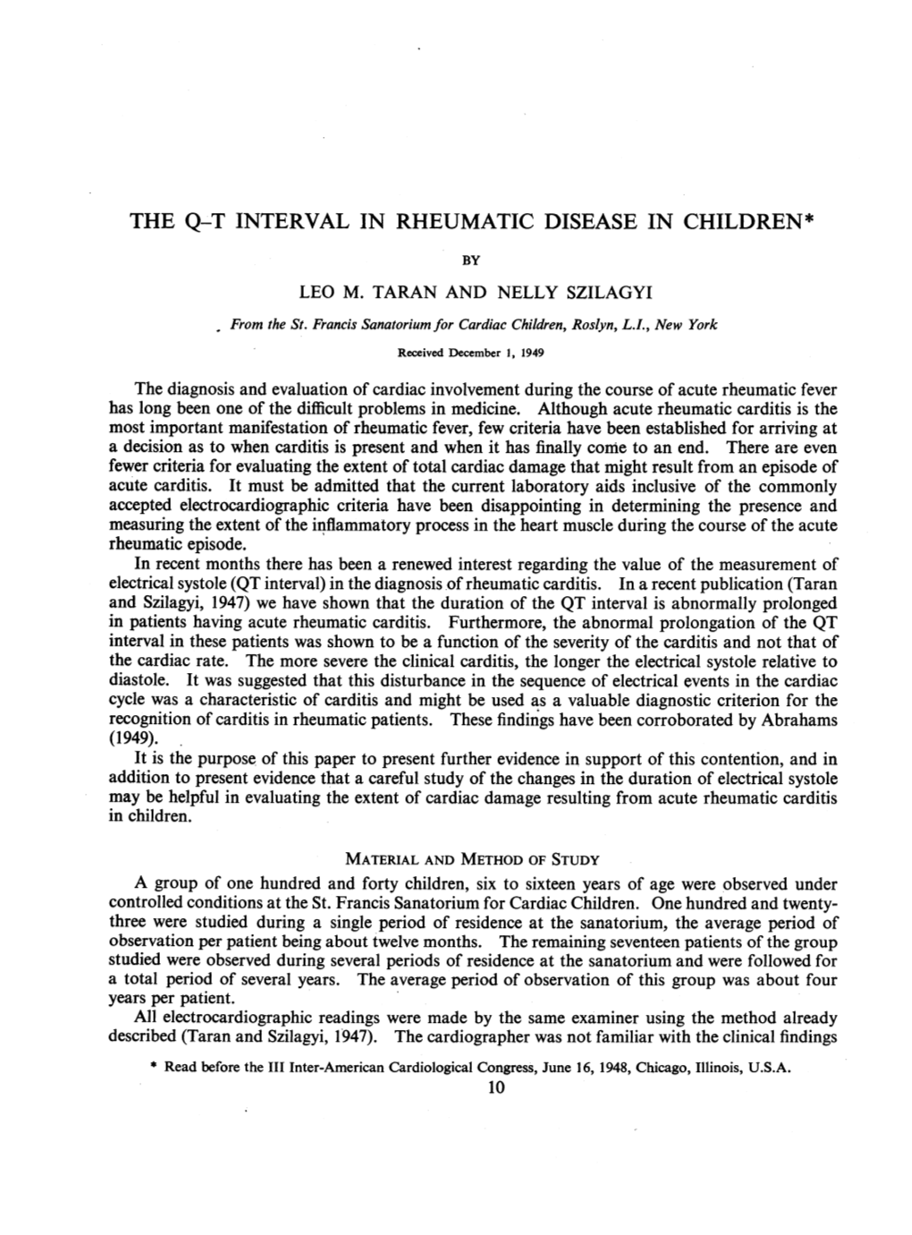 The Q-T Interval in Rheumatic Disease in Children*