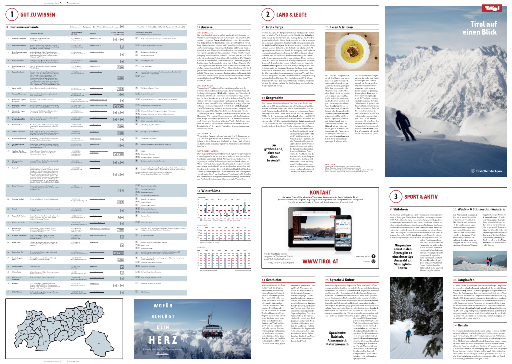 1.1 Tourismusverbände 1.2 Anreise 2.1 Tirols Berge XX 2.3 Essen & Trinken Tirol Auf