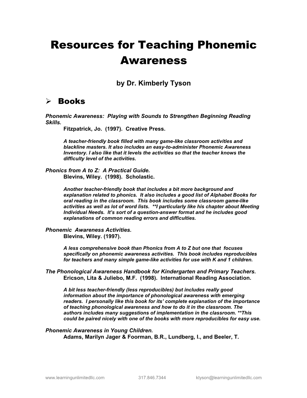Resources for Teaching Phonemic Awareness