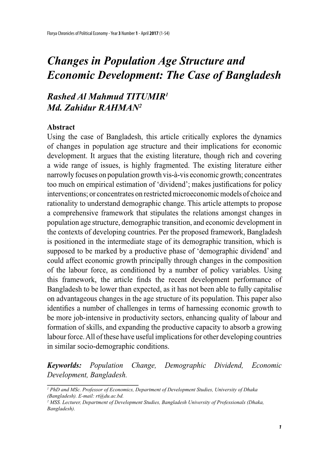 Changes in Population Age Structure and Economic Development: the Case of Bangladesh